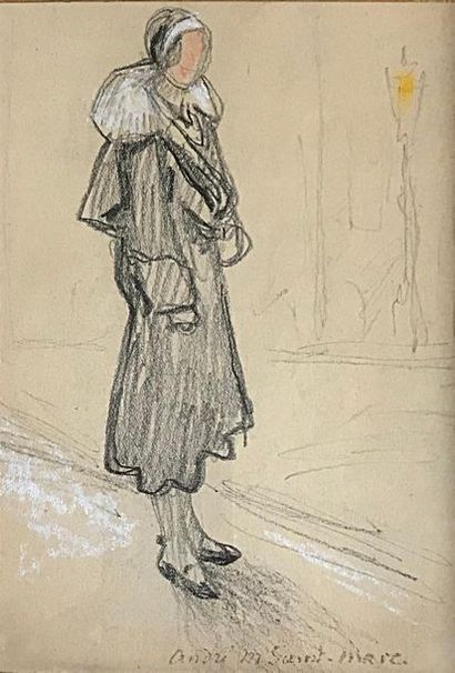 null André Meaux SAINT-MARC (1885-1941)
Woman with white collar coat Pencil
drawing...