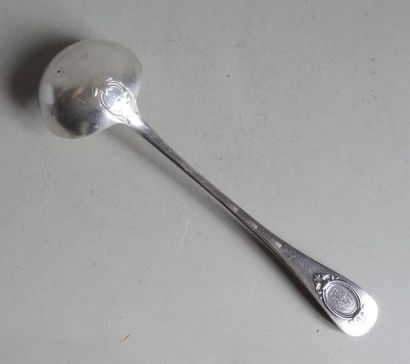 null Silver ladle decorated on the spatula with a Louis XVI style medallion with...