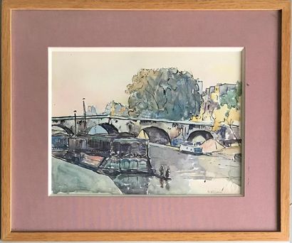 null Pierre VILLAIN (1880-1950)
View of the Pont Neuf in Paris
Watercolour 
Signed...