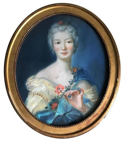 null After Jean Marc NATTIER 
Portrait of Madame de Pompadour 
Pastel with oval view
57...