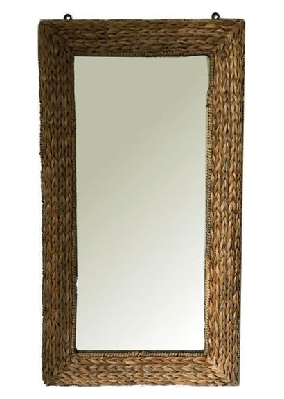 null Rectangular mirror with metal structure and braided sea rush frame.
89 x 49...