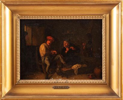 null ÉCOLE FLAMANDE du XIXe, after D. TENIERS
Tavern
scene Oil on panel
22 x 29.5...