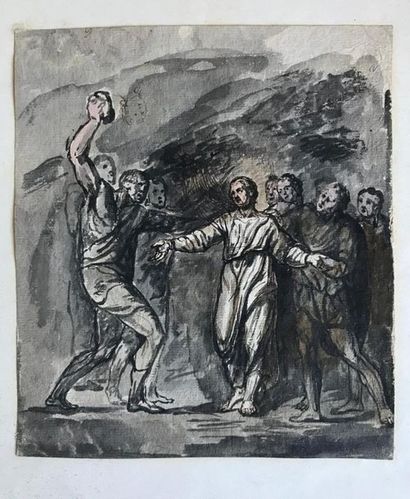 null Early 19th
century FRENCH SCHOOL Stoning scene (front) and character study (back)
Drawing...