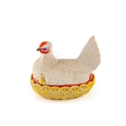 null Incubating hen "trompe l'oeil" in biscuit, the lid in the shape of a hen, the...