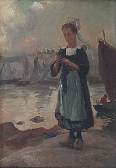 null Alfred Victor FOURNIER (1872-1924)
Petite Bretonne tricoteuse
Huile sur panneau...