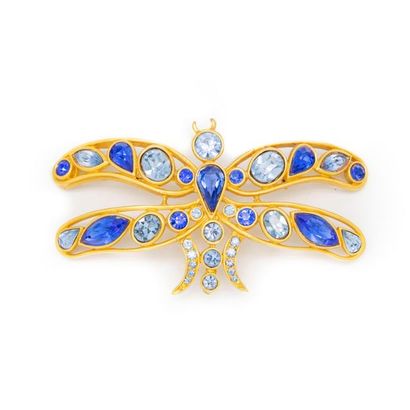 null Broche papillon fantaisie en métal doré et pierres bleues.
9 x 5 cm