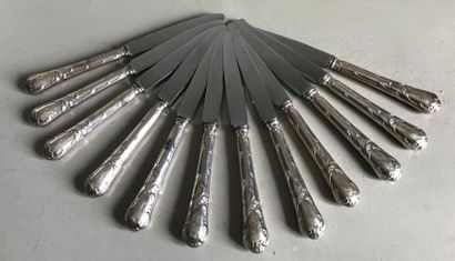null Maison CHRISTOFLE 
Suite of twelve steel blade dessert knives on a silver plated...
