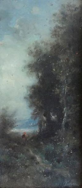null Late 19th
century FRENCH SCHOOL Underwood Landscape
Oil on panel
Signed lower...
