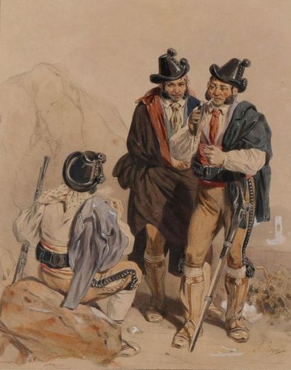 null Adolphe Jean Baptiste BAYOT (1810-1871)
Bandits italiens
Dessin aquarellé et...