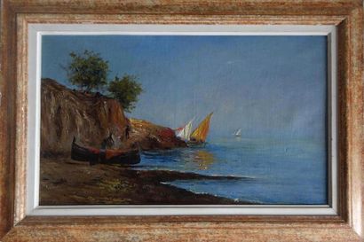 null Late 19th
century FRENCH SCHOOL Mediterranean landscape with sailboats
Oil on...