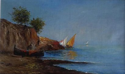 null Late 19th
century FRENCH SCHOOL Mediterranean landscape with sailboats
Oil on...