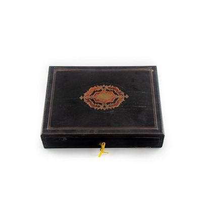 null Rectangular shaped game box made of veneer wood and brass threads. Ornaments...