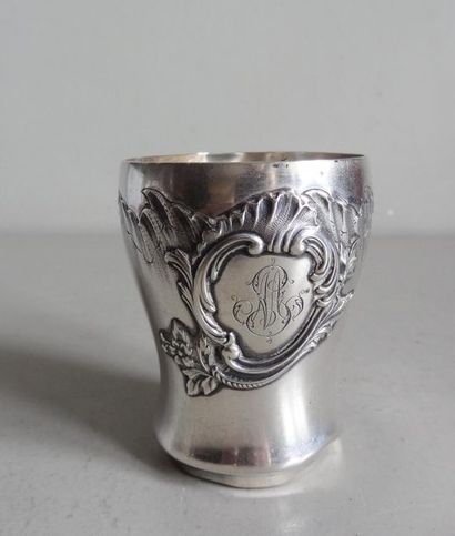 null Moulded and carved silver timbale with a medallion in light relief and a border...