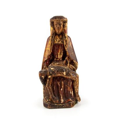 null Statuette en bois sculpté polychrome représentant la Vierge à l'Enfant, XIXème...