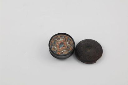 null Small travel reliquary in a round horn box decorated with paperolles and relics...