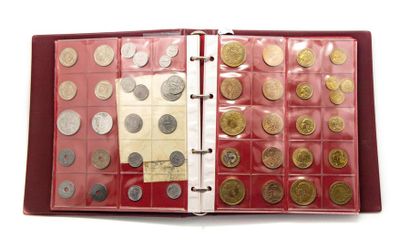null Album of old coins including:
5 centimes 1854 A 
1 coin of 2 francs 1924 chamber...