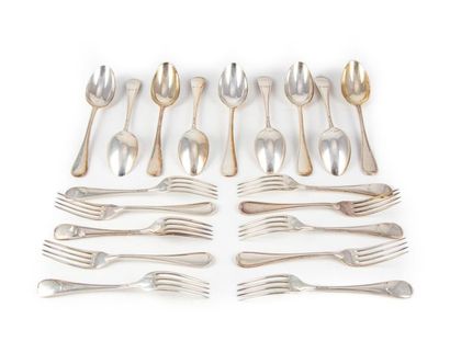 CHRISTOFLE Maison CHRISTOFLE
Set of nine large silver-plated metal cutlery molded...