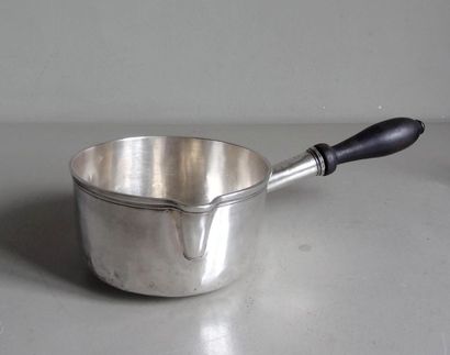 null Large plain silver pot with moulded rim and spout. Turned wooden socket.
M.O:...
