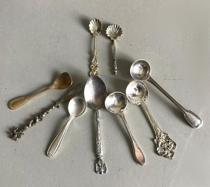 null Set of small spoons for salt or mustard in various metals.