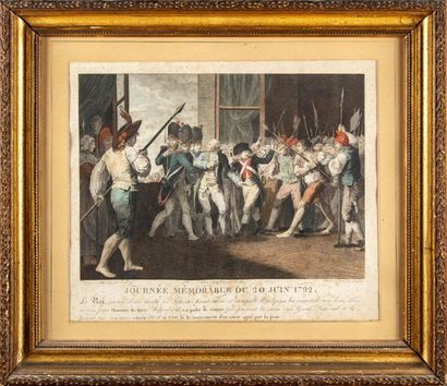 null Revolutionary engraving in colors " memorable day of June 20, 1792 " gilded...