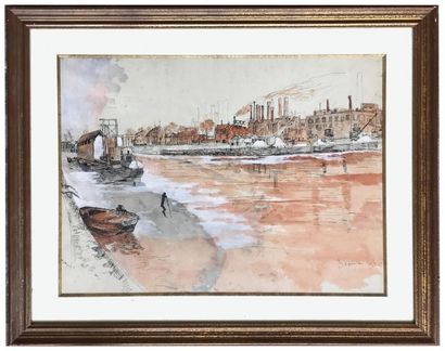 BEAUVAIS Jacques BEAUVAIS (1889-?)
Riverbank near a factory
Ink and watercolor
drawing...