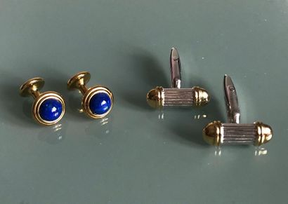 null Two pairs of fancy cufflinks in gold metal and enamel in the spirit of Maison...