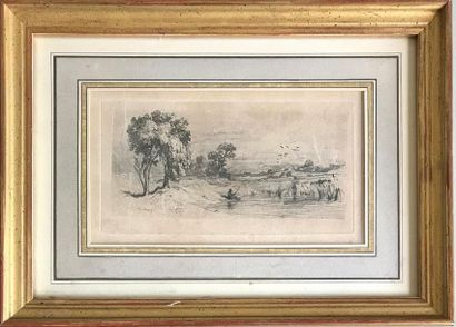 MARVY Louis MARVY - XIXe
Paysage au pêcheur
Gravure 
Signé dans la planche
8.5 x...