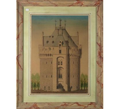 ESSERS Louis ESSERS - École BELGE (?) du XIXe
Vue de monuments médiévaux : La porte...