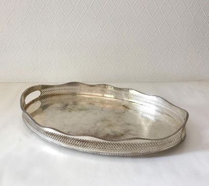 null Oblong metal serving tray with openwork edge in gallery. Probably English 
work...