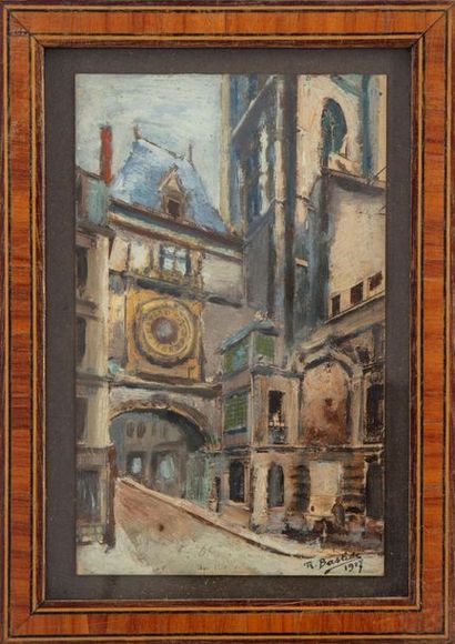 null ÉCOLE NORMANDE - early 20th
century The big clock in Rouen
Gouache on paper
Signed...