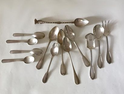 null Set of 5 small spoons - four mocka spoons - one medicine spoon - three silver
bombon...