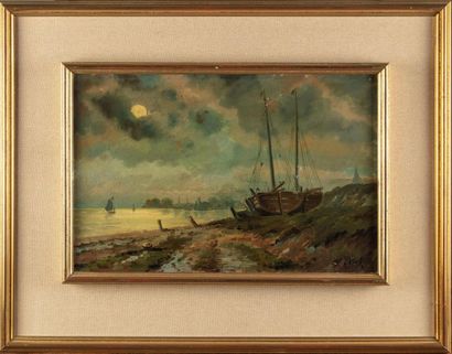 null FRENCH SCHOOL XXth
Marine with stranded
boat Oil on canvas
26 x 39 cm