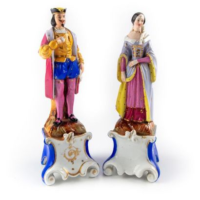 null PARIS
Pair of polychrome porcelain penholder representing a couple of figures...
