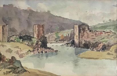 null FRENCH SCHOOL - late 19th century
St Maurice (River landscape and bridge ruin)
Watercolor
Titled,...
