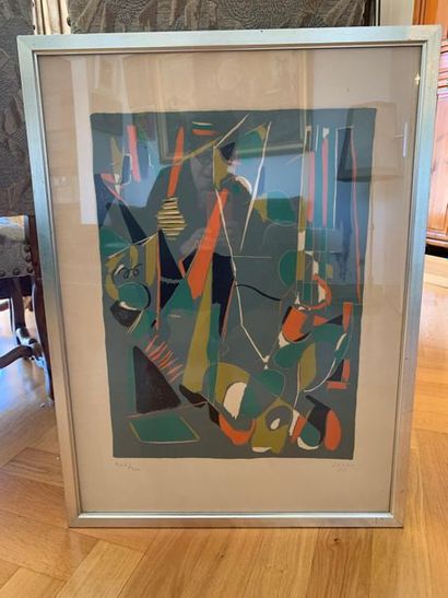 null André LANSKOY (1902-1976)
Abstraction fond vert
Lithographie en couleur 
Numéroté...