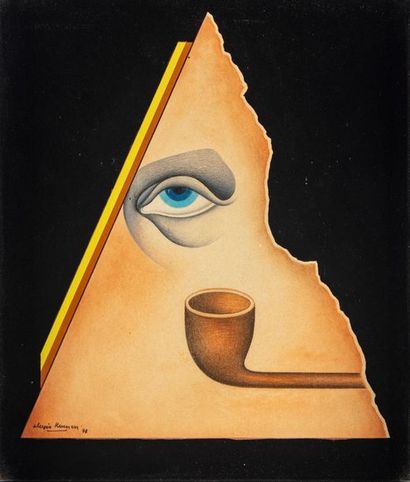 null Alexis KEUNEN (1921-1990)
Hommage à Magritte
Technique Mixte sur panneau
Signé...