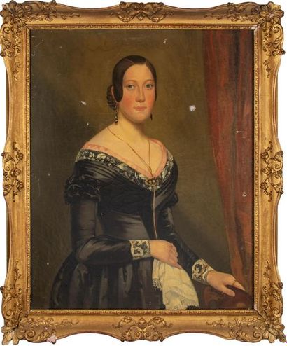 null ECOLE FRANCAISE vers 1840
Portrait de femme au mouchoir
Huile sur toile encadré
87...