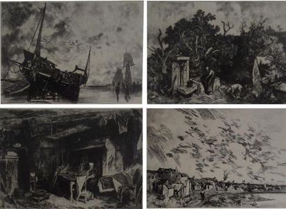 null Adolphe HERVIER (1818 -1879)
Paysages 
Suite de 4 lithographies (en feuille)
31,5...