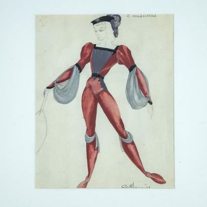 null G. MEUNIER
Projet de costume d'un musicien du ballet " Le Chevalier et la damoiselle...