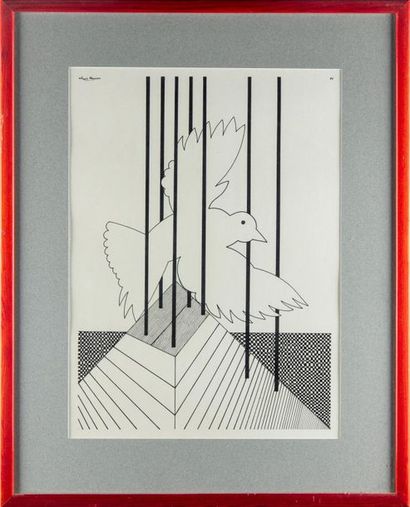 null Alexis KEUNEN (1921-1990)
Oiseau en cage 
Technique feutre sur papier 
Signé...