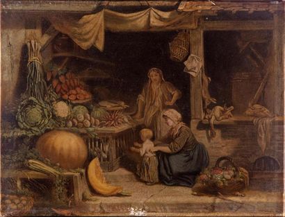 null ECOLE FRANCAISE du XIX° siècle
Mère et son enfant chez une marchande de légumes
Chromo
24...
