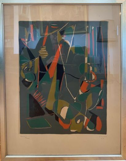 LANSKOY André LANSKOY (1902-1976)
Abstraction fond vert
Lithographie en couleur 
Numéroté...