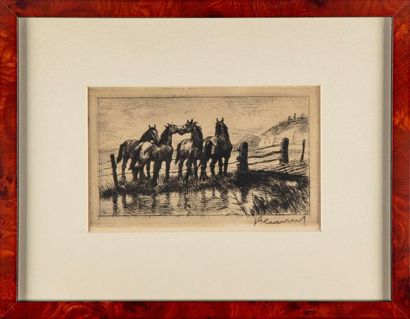 LECOURT Raymond LECOURT
Les chevaux 
gravure 
Contre signée en bas à droite
11x18...