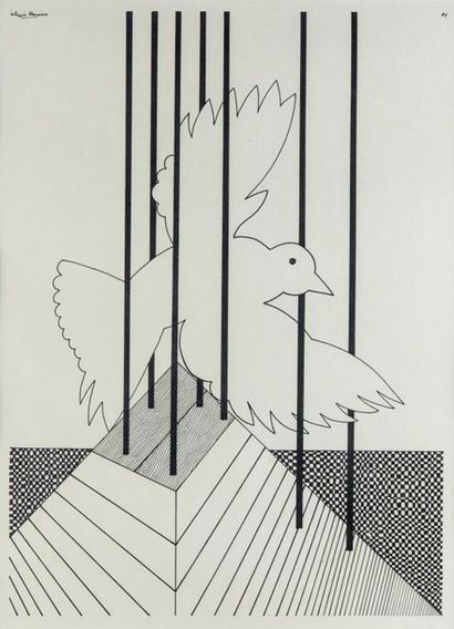 KEUNEN Alexis KEUNEN (1921-1990)
Oiseau en cage 
Technique feutre sur papier 
Signé...
