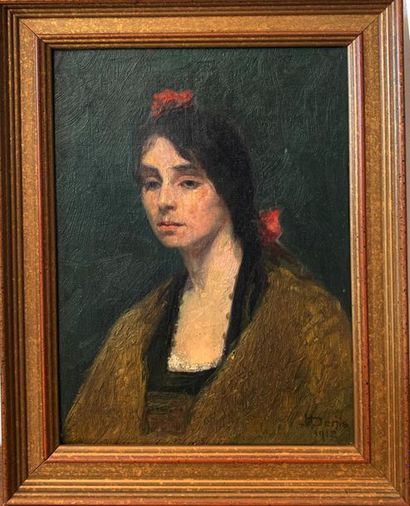 Denis H. DENIS
Portrait de femme au ruban rouge
Huile sur toile
Signé en bas à droite,...