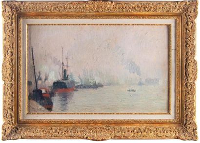 DELATTRE Joseph DELATTRE (1858-1912)
Bord de Seine, bateaux à quai
Huile sur toile
Signé...