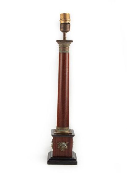 null A mahogany lamp base and bronze frame