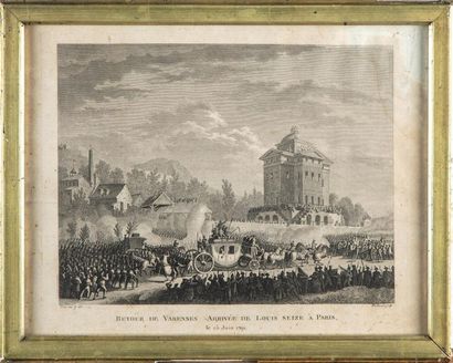 null Set of two black and white engravings representing the return from Varennes...