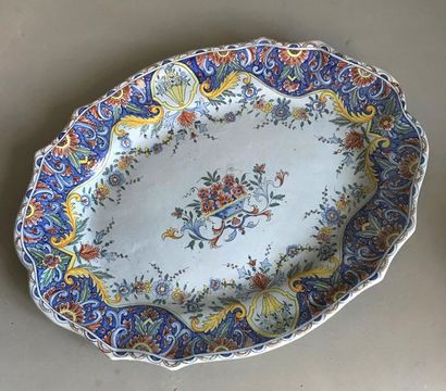 null ROUEN kind of 
Large oblong dish with an animated border in earthenware with...