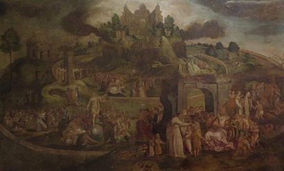 null FLAMANDE SCHOOL from the end of the 16th century 
Story of the life of a Saint
Oil...
